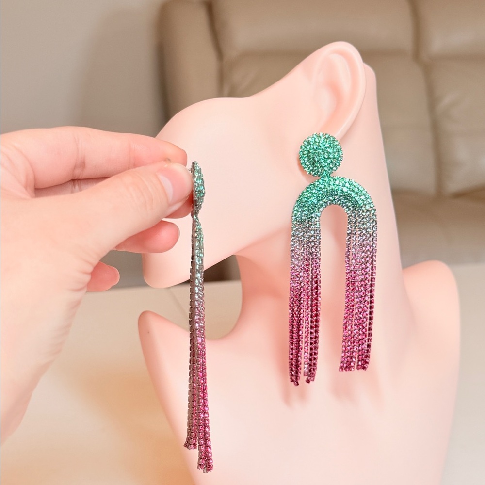 ⚜️ Elegant Spring Pink and Green Ombre Earrings - Picture 5 of 10